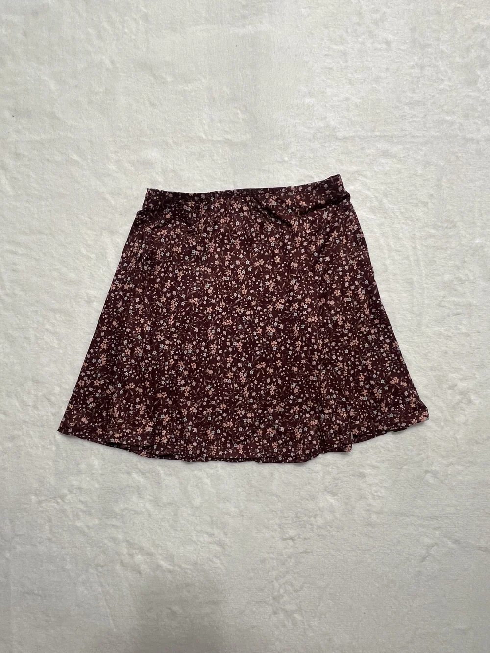 Wallflower Burgundy Floral Button-Front Skater Skirt - Picture 2 of 6